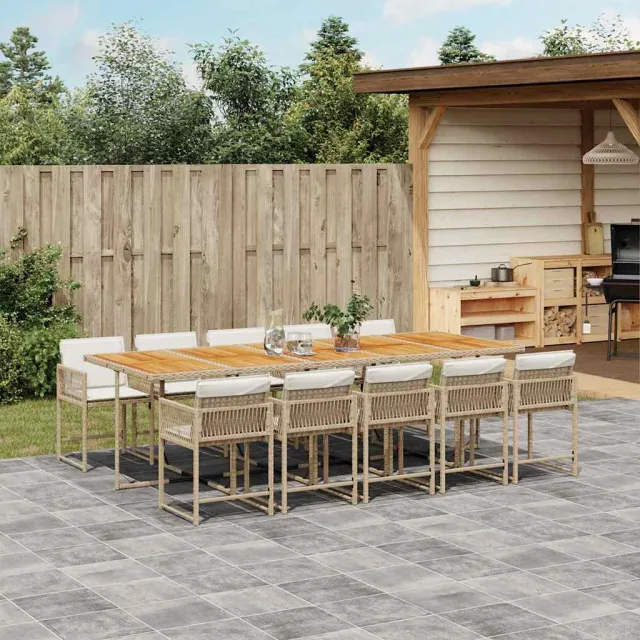 vidaXL 11-delige Tuinset met kussens poly rattan beige, foto 2