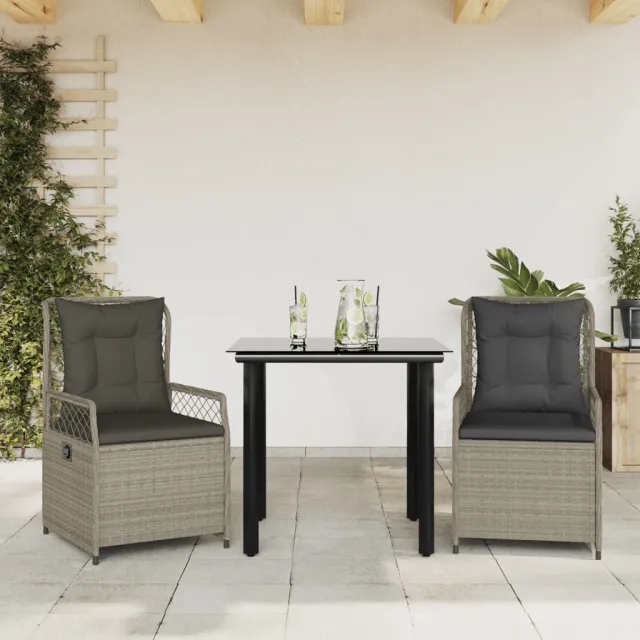 vidaXL 3-delige Tuinset met kussens poly rattan lichtgrijs