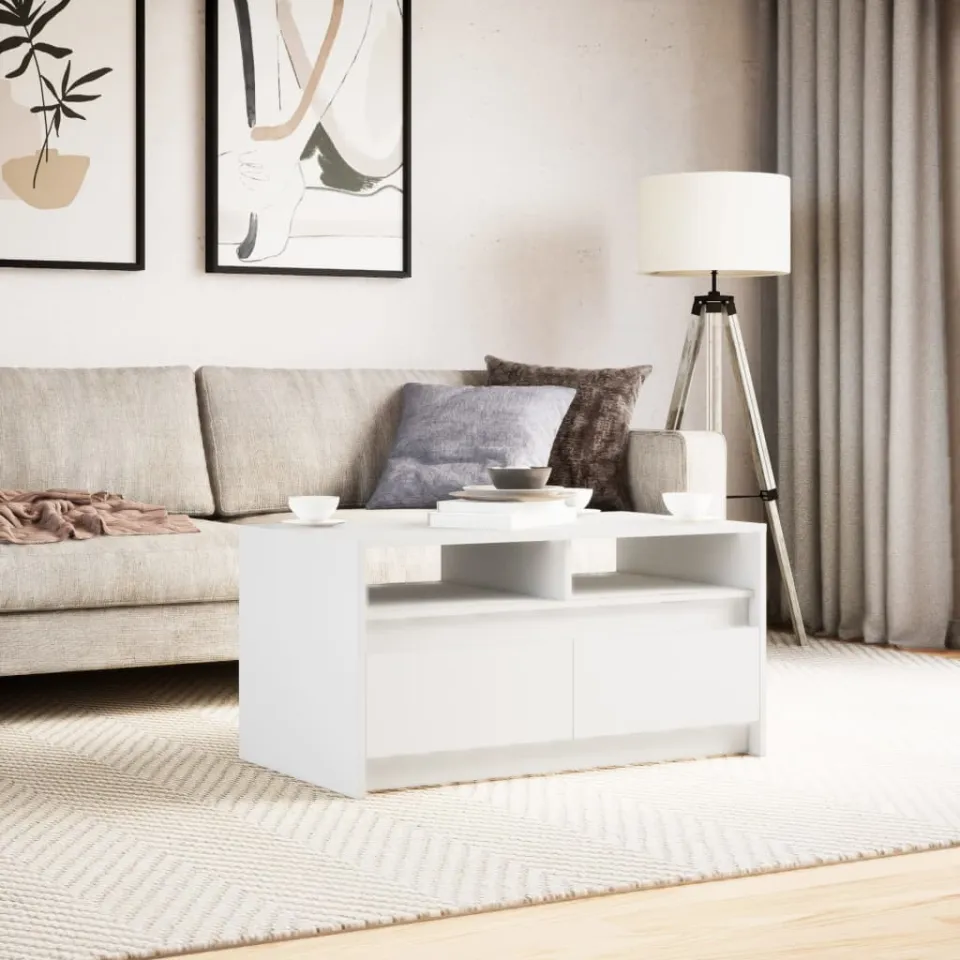 vidaXL Salontafel met LED-verlichting bewerkt hout wit, foto 2