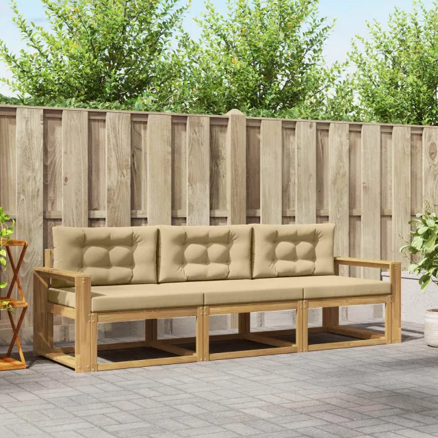vidaXL Buiten bankenset 3 st Wit en Beige Polyester