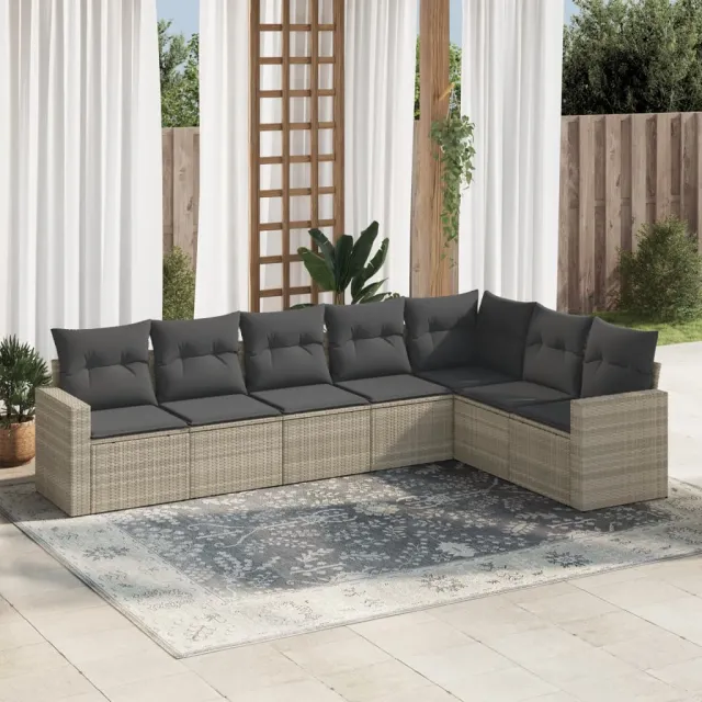 vidaXL 7-delige Loungeset met kussens poly rattan lichtgrijs grijs, foto 2