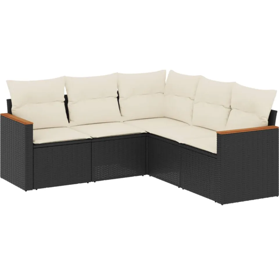 vidaXL Patio Sofa Set 5-zits Black and Cream Zwart