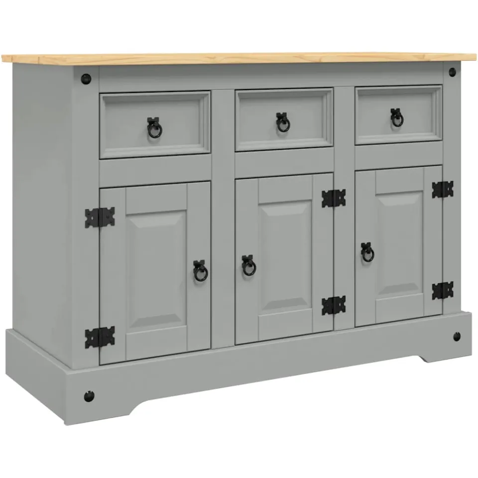 vidaXL Dressoir Corona 112x43x78 cm massief Mexicaans grenenhout grijs, foto 3