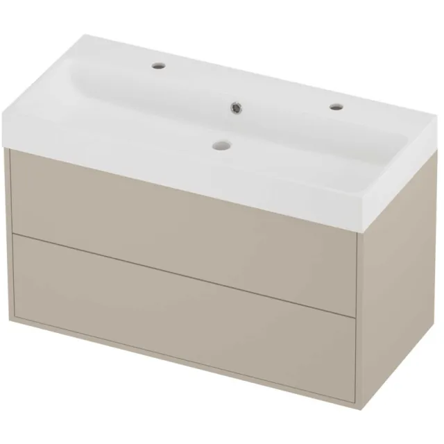 Proline Podium Badmeubelset Polystone Loft In Kader 100x46x62 cm Mat White Soft Linen Beige