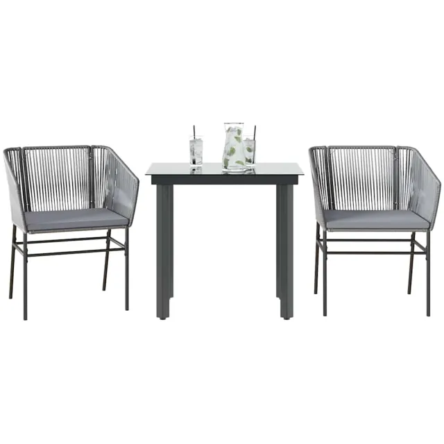 vidaXL 3-delige Tuinset met kussens poly rattan glas grijs