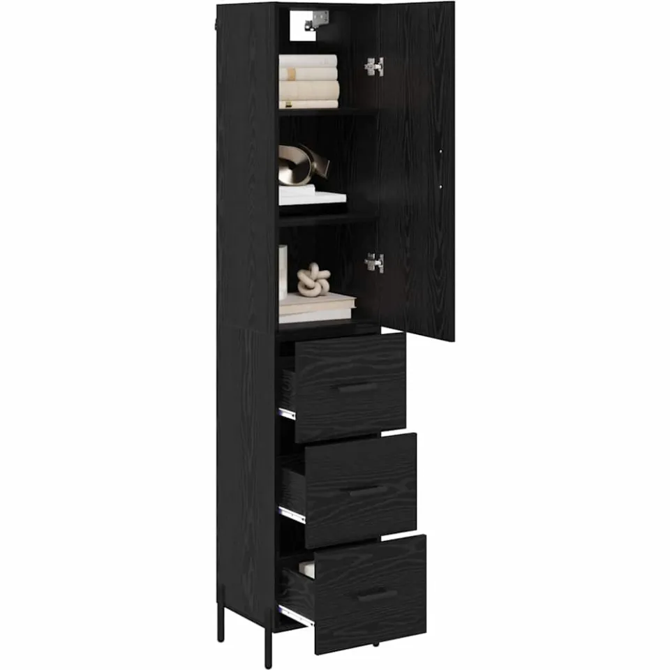 vidaXL Highboard Zwart Eiken 34,5 x 34 x 180 cm Bewerkt hout