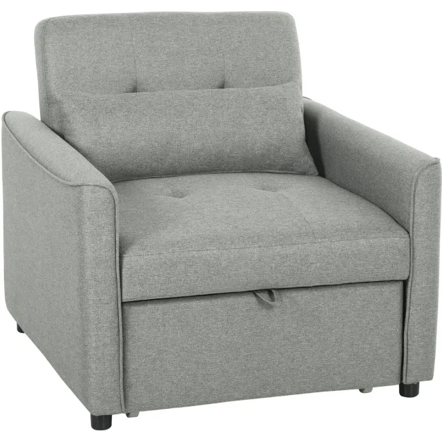Homona 3-in-1 Slaapfauteuil - Met verstelbare rugleuning en lendenkussen - 87 x 86 x 83 cm - Grijs