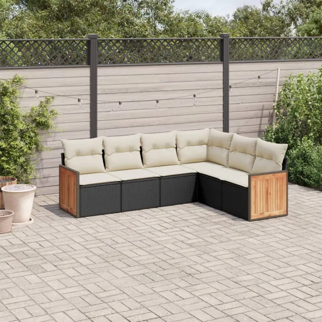 vidaXL 6-delige Loungeset met kussens poly rattan zwart, foto 2