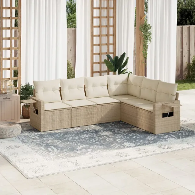 vidaXL 6-delige Loungeset met kussens poly rattan beige, foto 2