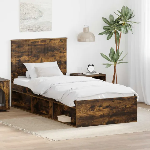 vidaXL Bedframe Gerookt eiken 90 x 190 cm Massief grenenhout Bruin