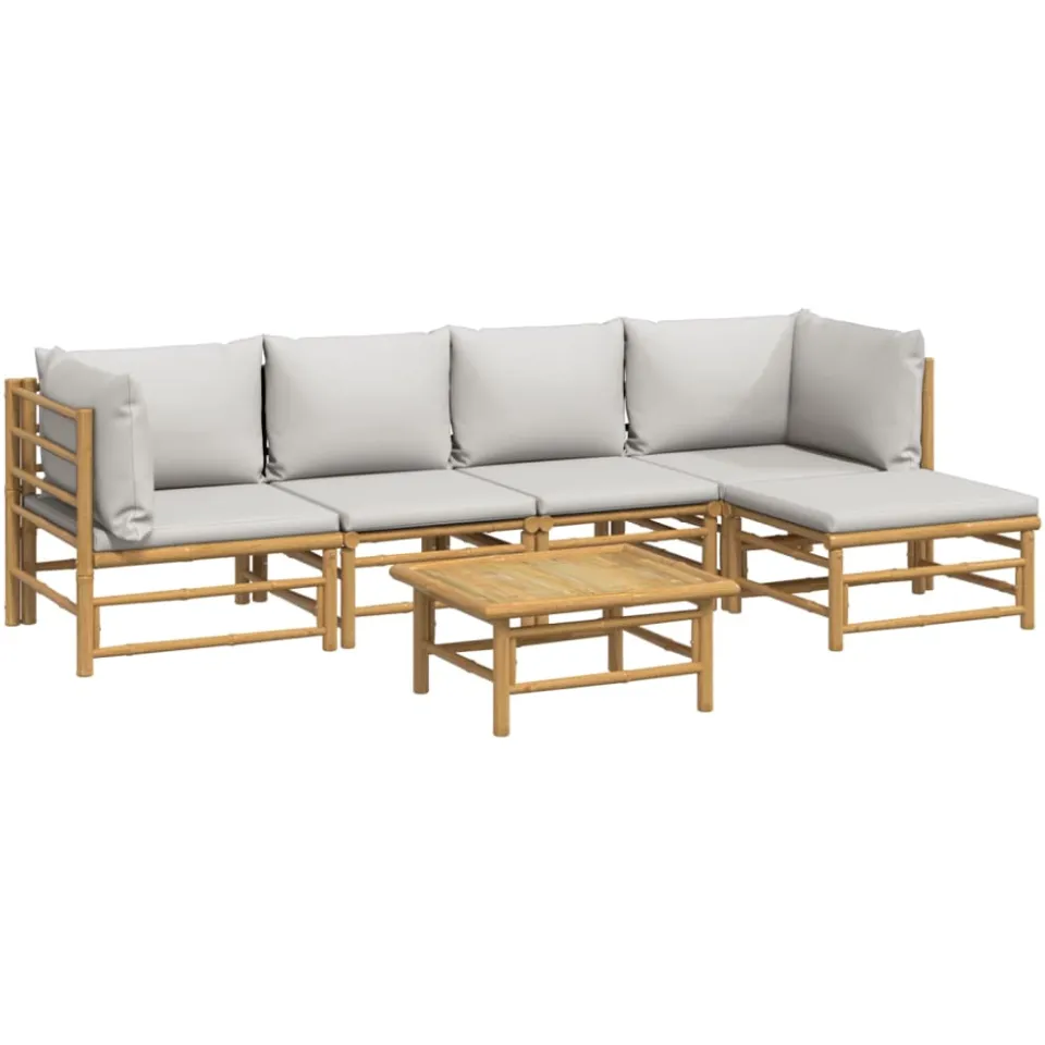 vidaXL 6-delige Loungeset met kussens bamboe lichtgrijs Bruin