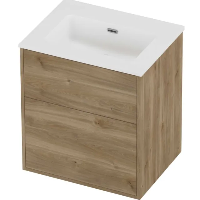 Proline Tribute Badmeubelset Porselein Elegant 2 Laden 60x46x67 cm Mat White Cider Oak Eiken