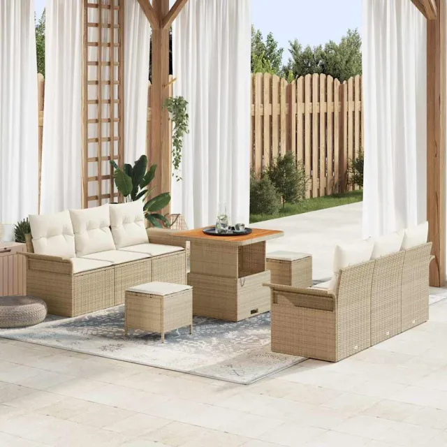 vidaXL Tuinbankenset 9 st Beige poly rattan, foto 2
