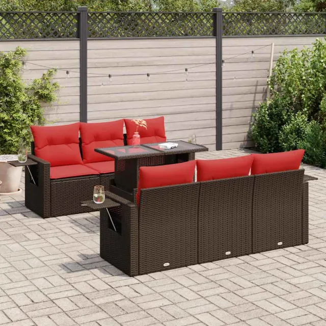 vidaXL 7-delige Loungeset met kussens poly rattan acacia bruin, foto 2