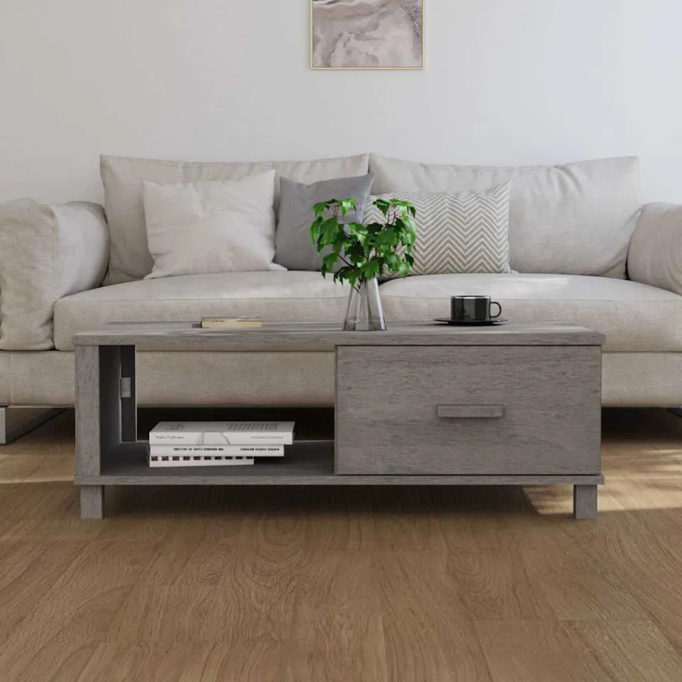 vidaXL Salontafel HAMAR 100x55x35 cm massief grenenhout lichtgrijs grijs, foto 2