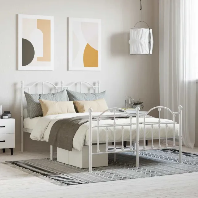 vidaXL Bedframe met hoofd- en voeteneinde metaal wit 120 x 190 cm