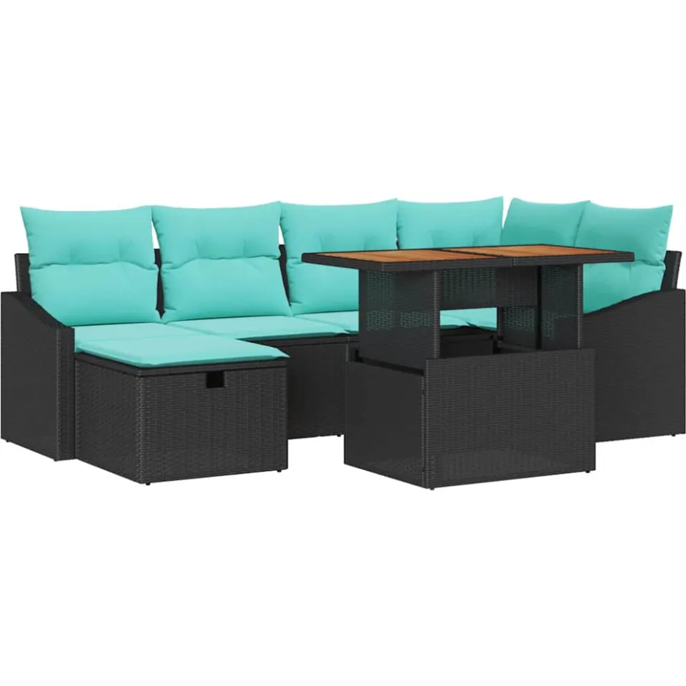vidaXL Tuinbankenset 7 st Zwart poly rattan