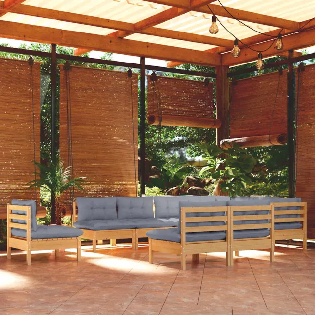 vidaXL 10-delige Loungeset met grijze kussens massief grenenhout grijs, foto 2