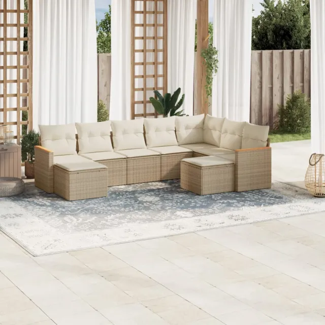 vidaXL 9-delige Loungeset met kussens poly rattan beige, foto 2