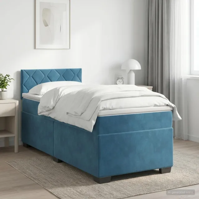 vidaXL Boxspringbed met matras Donkerblauw 90 x 200 cm Fluweel
