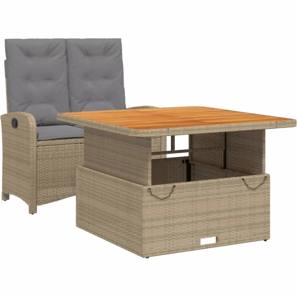 vidaXL 2-delige Tuinset met kussens poly rattan beige