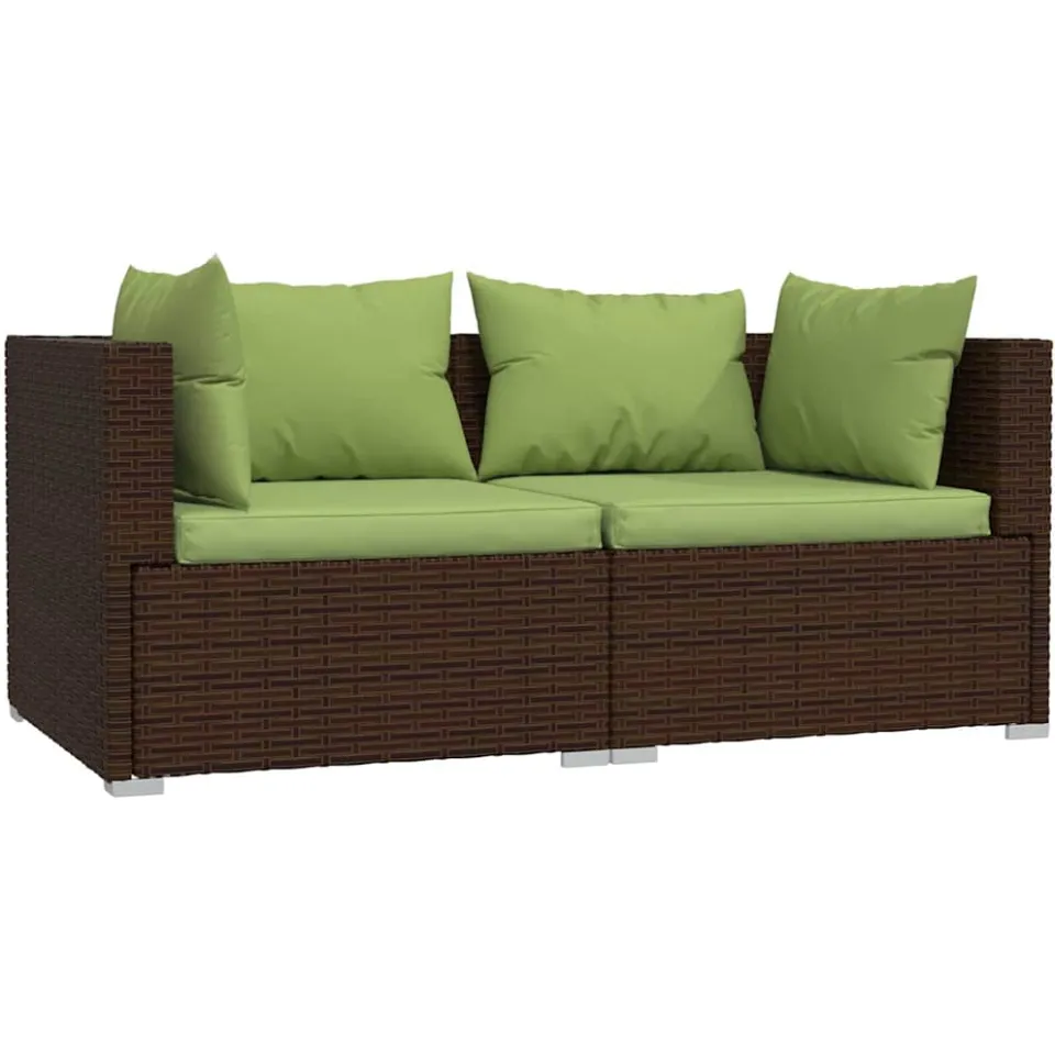 vidaXL Bank 2-zits met kussens poly rattan bruin, foto 3