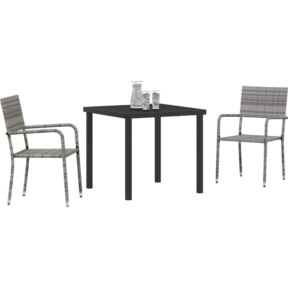 vidaXL Tuin eettafelset 3 st Grijs poly rattan, foto 2