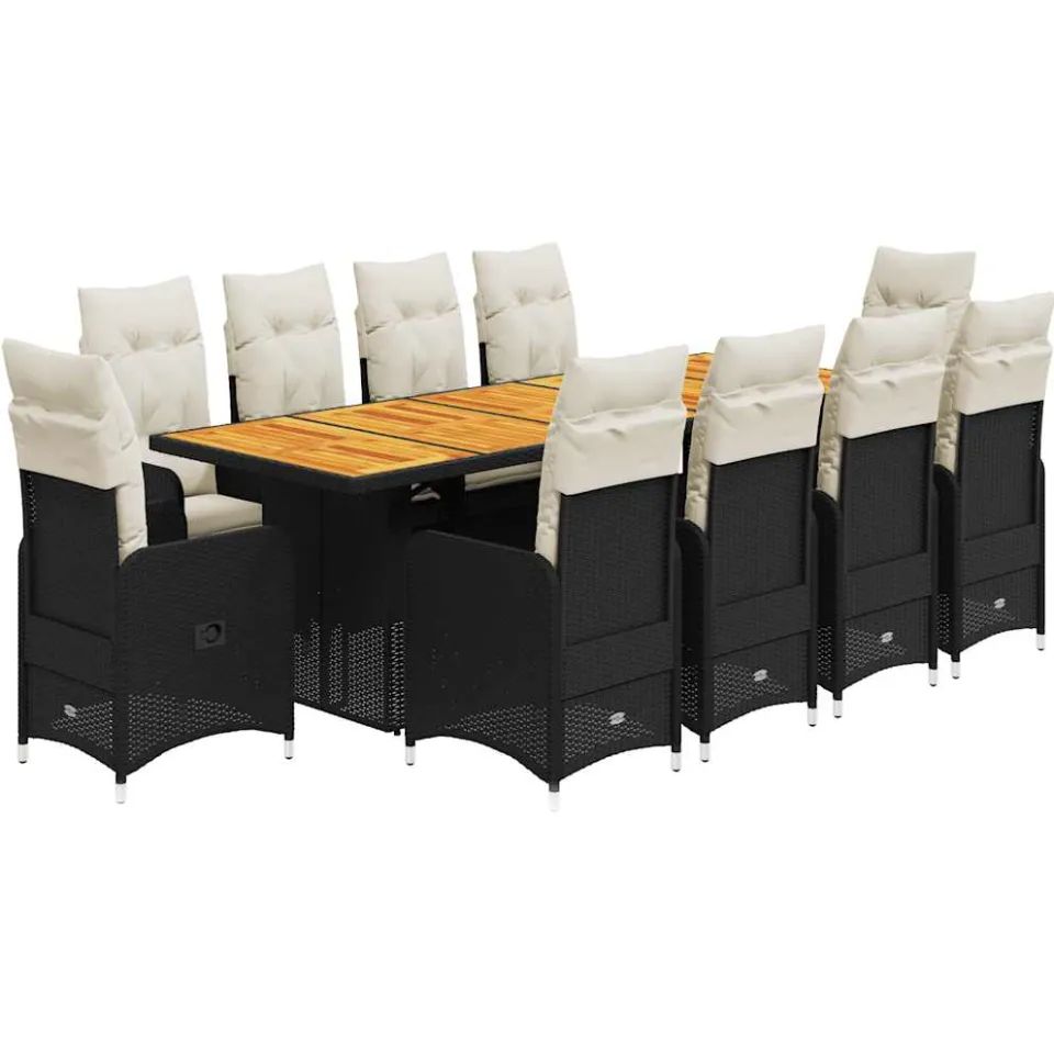 vidaXL 11-delige Bistroset met kussens poly rattan zwart, foto 3