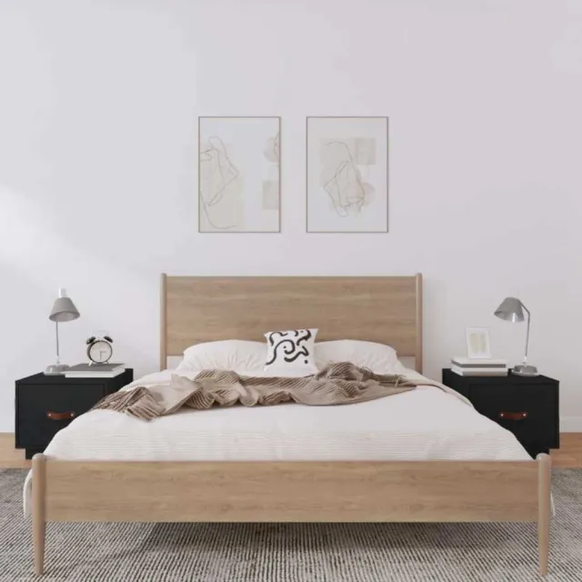 vidaXL Nachtkastjes 2 st 40x34x35 cm massief grenenhout zwart, foto 2