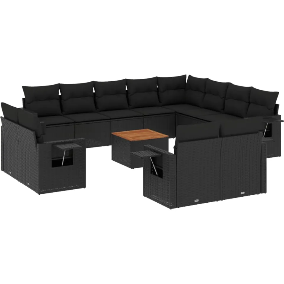 vidaXL 13-delige Loungeset met kussens poly rattan zwart, foto 3