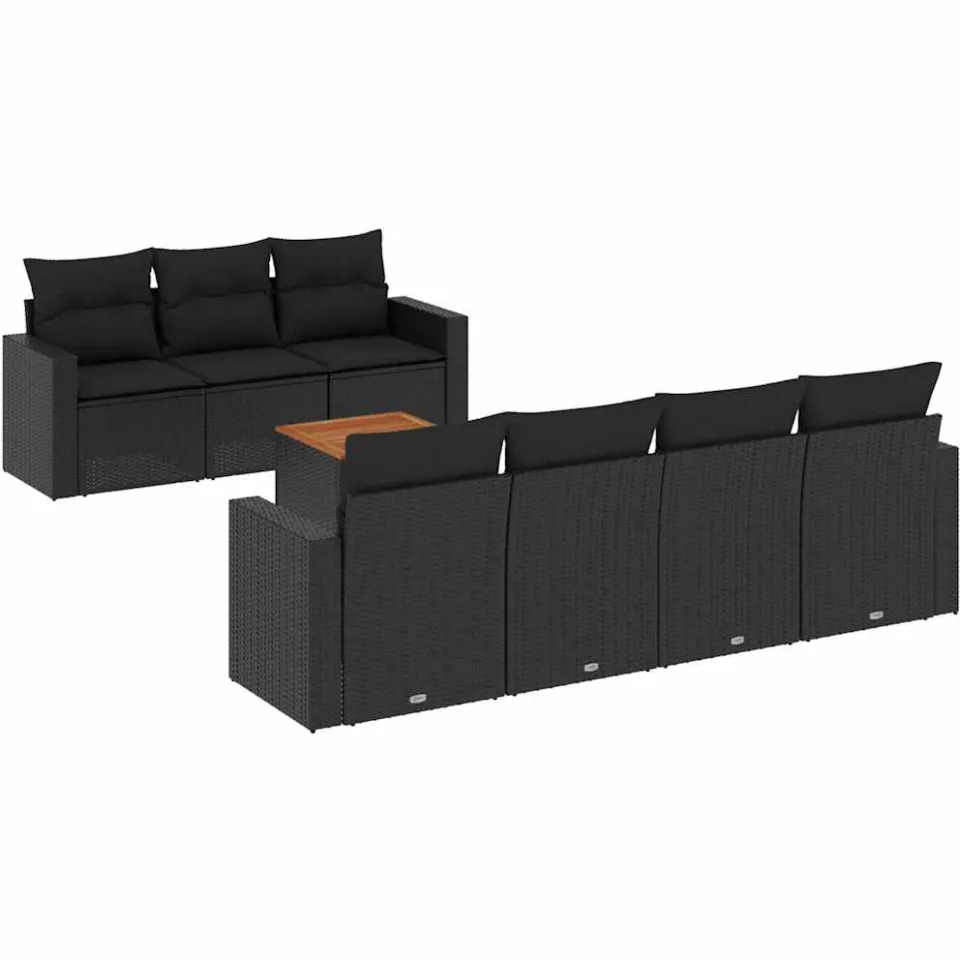 vidaXL 8-delige Loungeset met kussens poly rattan zwart, foto 3
