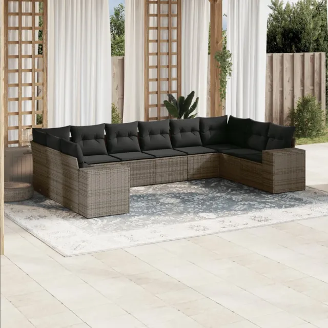 vidaXL 10-delige Loungeset met kussens poly rattan grijs, foto 2