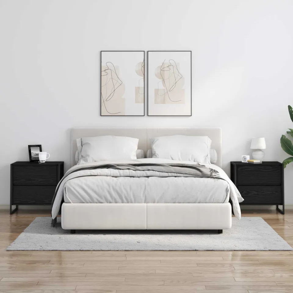 vidaXL Nachtkastje 2 st Zwart Eiken 50 x 39,5 x 50 cm Bewerkt hout, foto 4