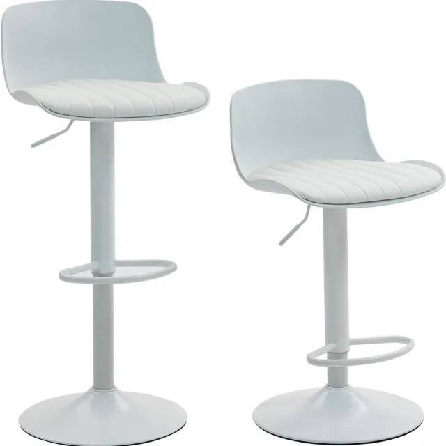 SONNENH Barkrukken set van 2 - Wit kunststof met kunstleren zitkussen - Draaibaar - Zithoogte 66–81 cm