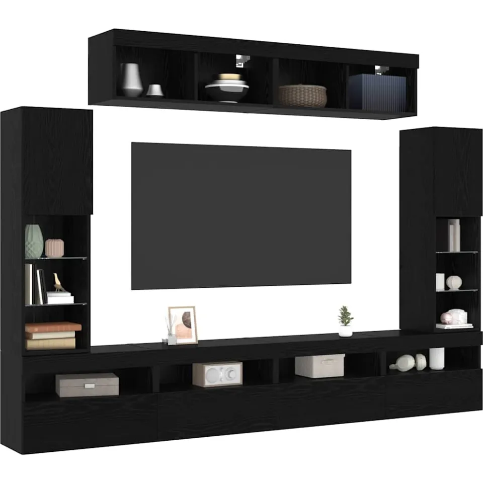 vidaXL Tv-meubelset 6 st 30,5 x 30 x 102 cm Zwart eiken