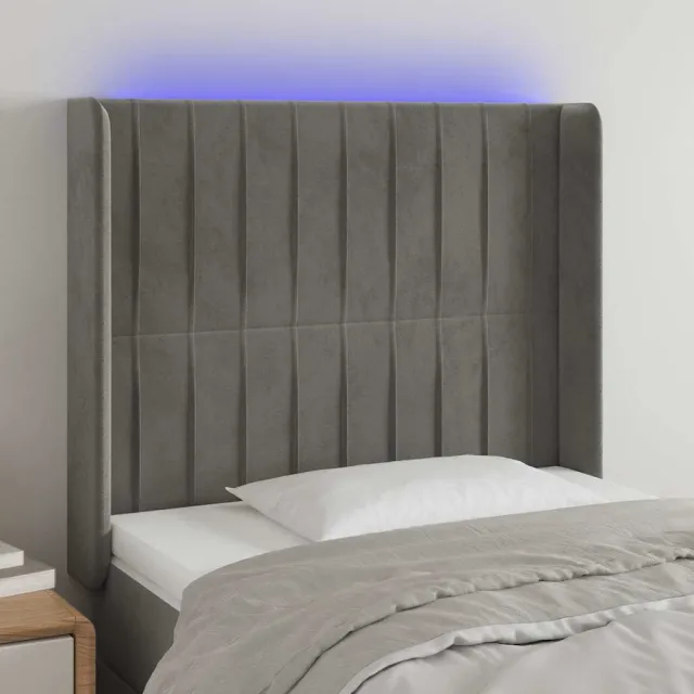 vidaXL Hoofdbord LED 83x16x118/128 cm fluweel lichtgrijs grijs