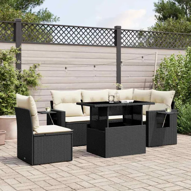vidaXL 6-delige Loungeset met kussens poly rattan zwart, foto 2