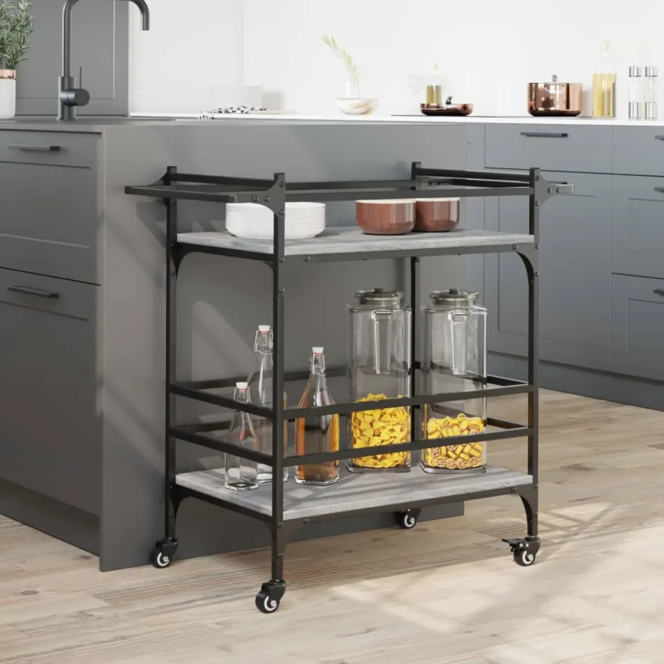 vidaXL Keukentrolley 82x40x78,5 cm bewerkt hout grijs sonoma eiken, foto 4
