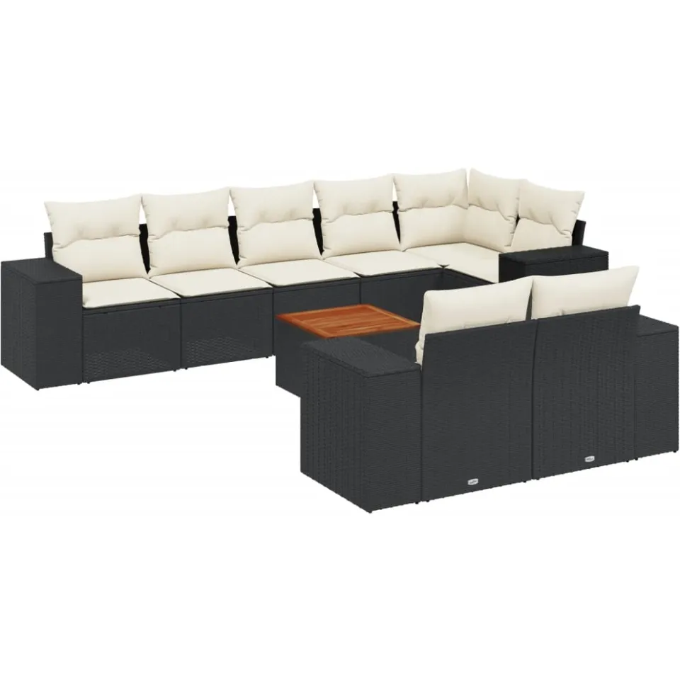 vidaXL 9-delige Loungeset met kussens poly rattan zwart, foto 3
