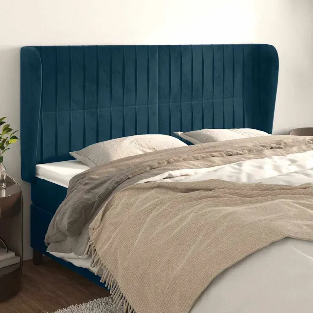 vidaXL Hoofdbord met randen 163x23x118/128 cm fluweel donkerblauw blauw