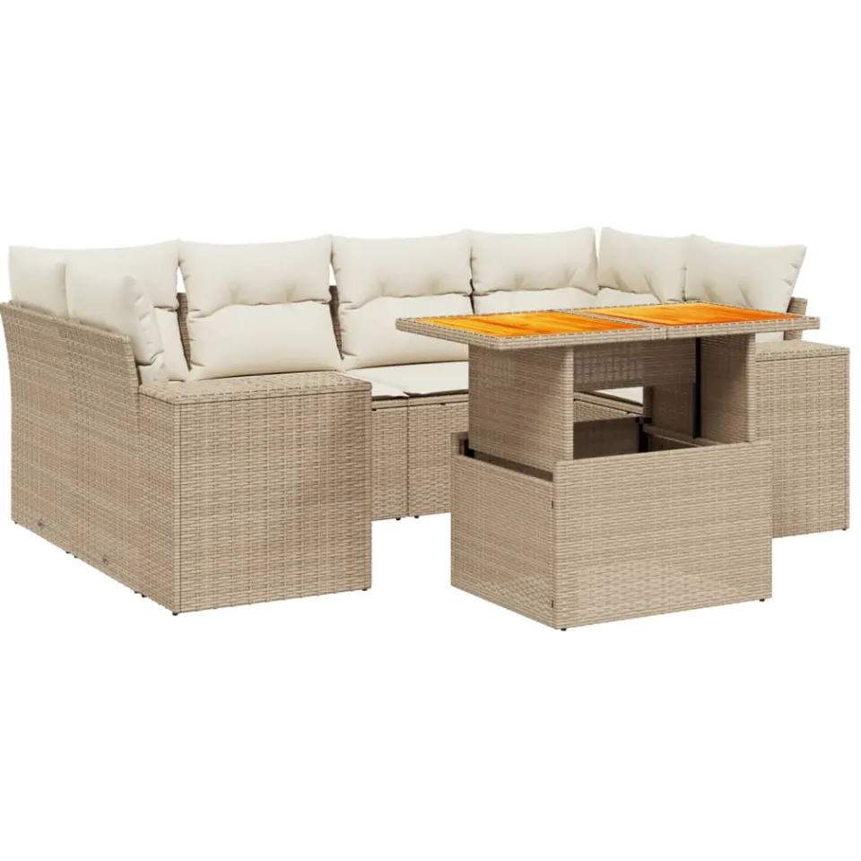 vidaXL 7-delige Loungeset met kussens poly rattan beige, foto 3