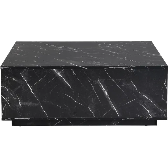 Vente-unique Salontafel met 2 lades van MDF - Zwart marmereffect - ANTRIM