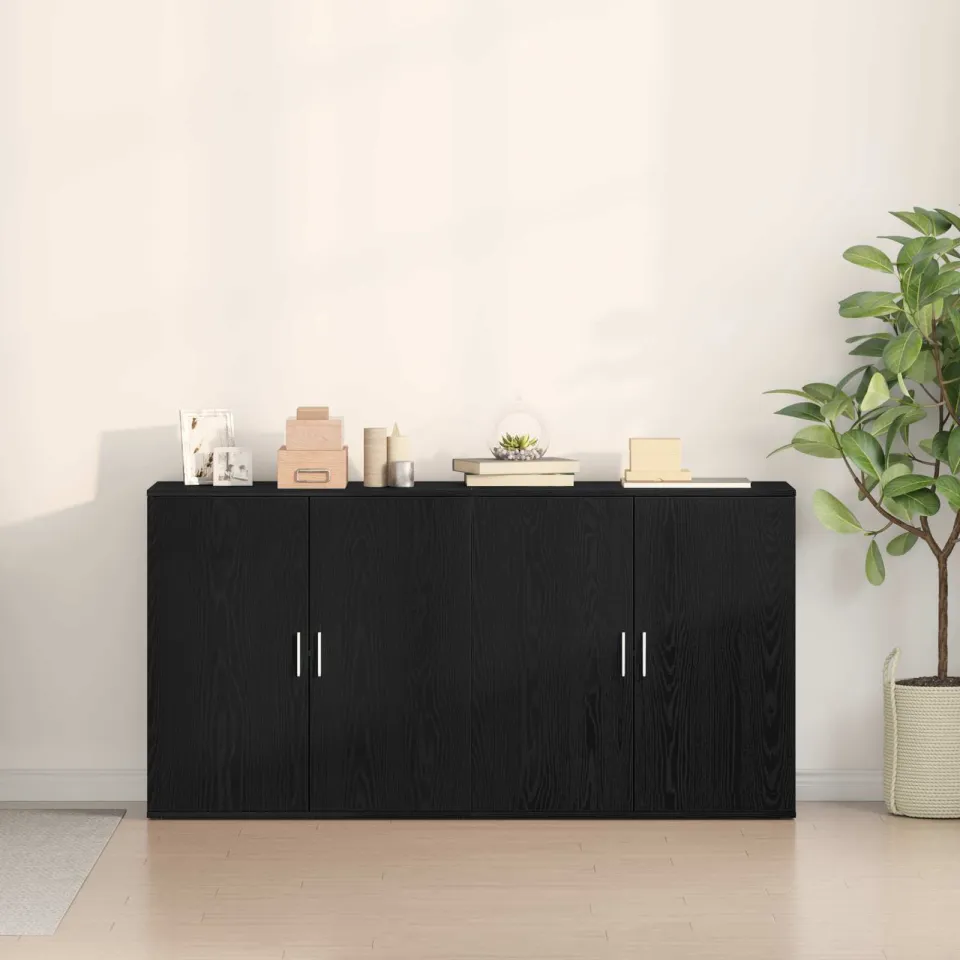 vidaXL Dressoir 2 st Zwart Eiken 79 x 38 x 80 cm Bewerkt hout, foto 4
