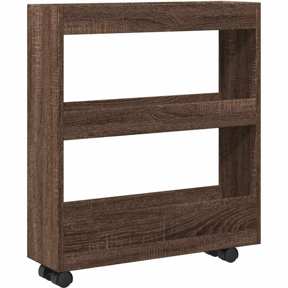 vidaXL Opbergtrolley smal 3-laags bewerkt hout bruin eikenkleurig