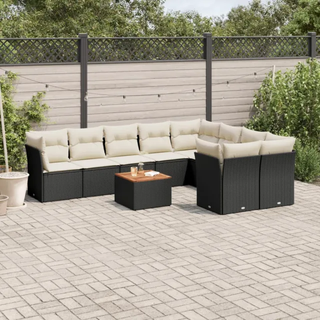 vidaXL 10-delige Loungeset met kussens poly rattan zwart, foto 2