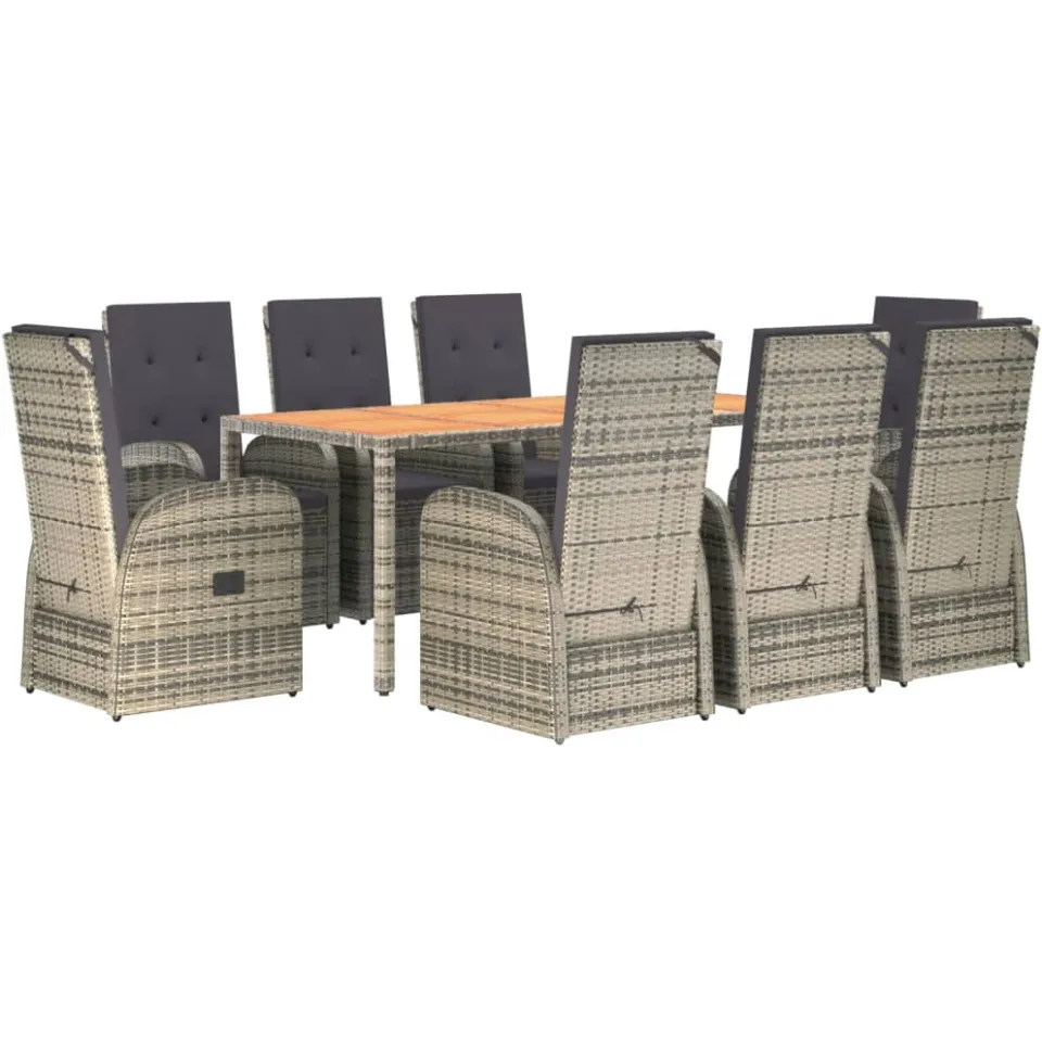 vidaXL 9-delige Tuinset met kussens poly rattan grijs