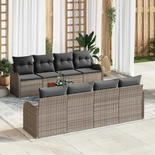 vidaXL Tuinbankenset 9 st Grijs poly rattan, foto 2