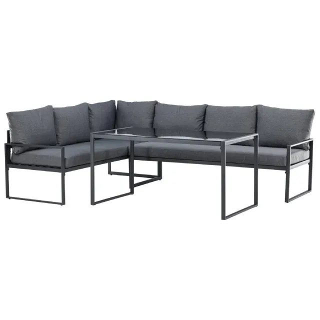 Nest of Nora Hoek loungeset tuin - Met glazen tafel - Zwart/Grijs
