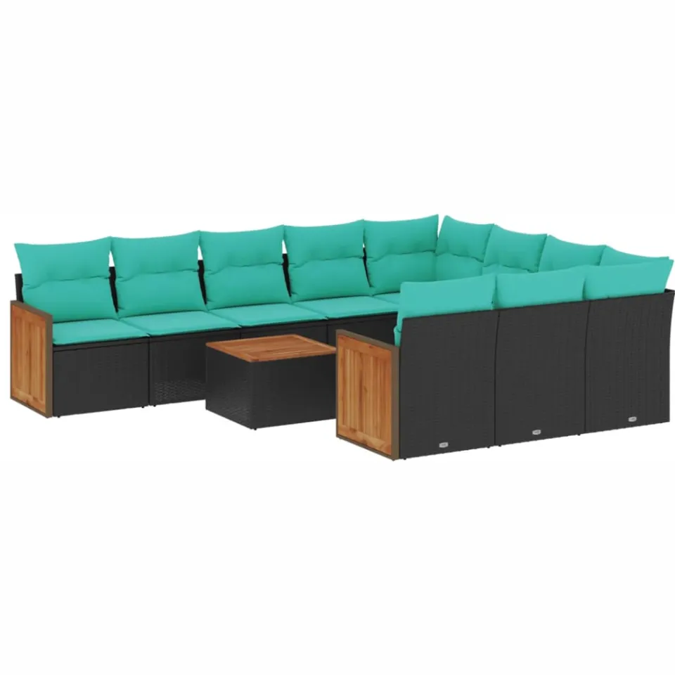 vidaXL 11-delige tuinbankset met kussens, zwart polyrotan, foto 3