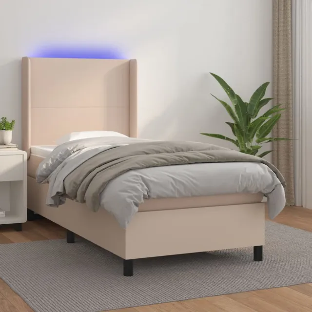 vidaXL Boxspring met matras en LED kunstleer cappuccinokleur 80x200 cm bruin
